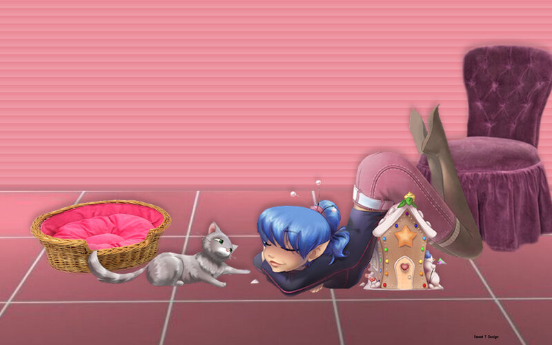 Blue-haired Character Lying — Pink