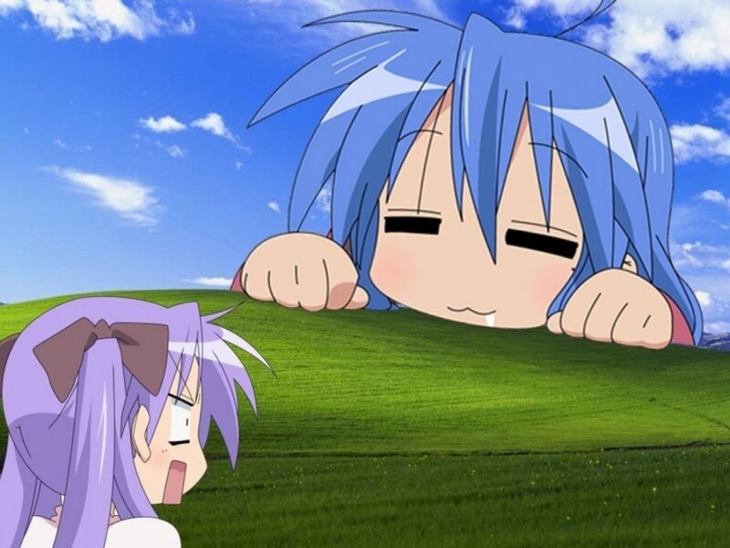 Blue-haired character on a hill