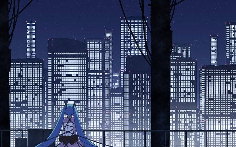 Blue-haired Character on Balcony
