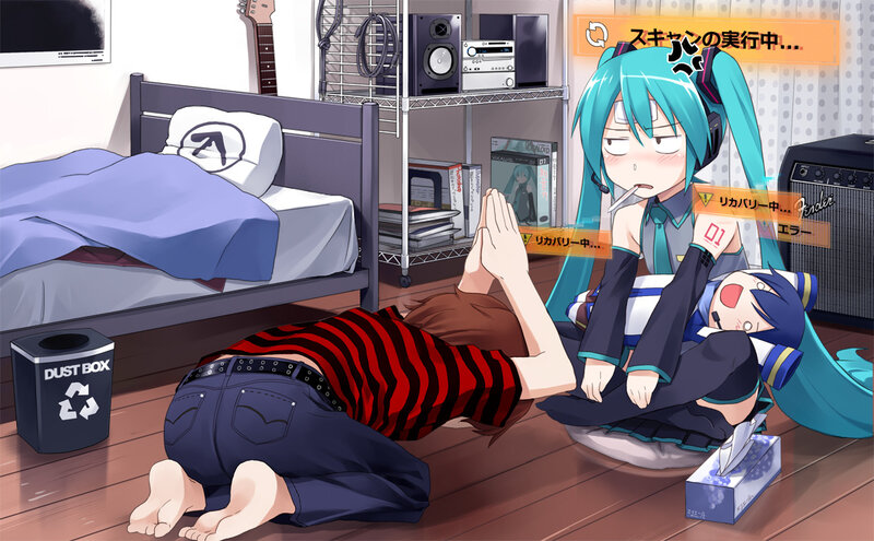 Blue-haired Character on Floor