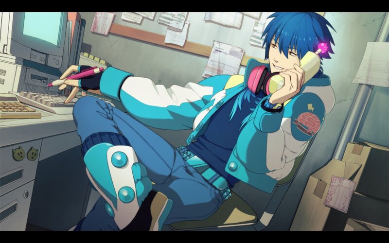 Blue-haired Character on Phone
