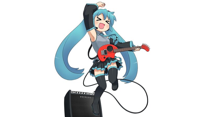 Blue-haired Character Playing Guitar — Blue, Energetic