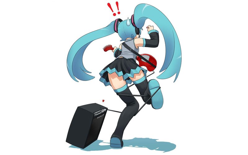 Blue-haired Character Playing Guitar — Blue
