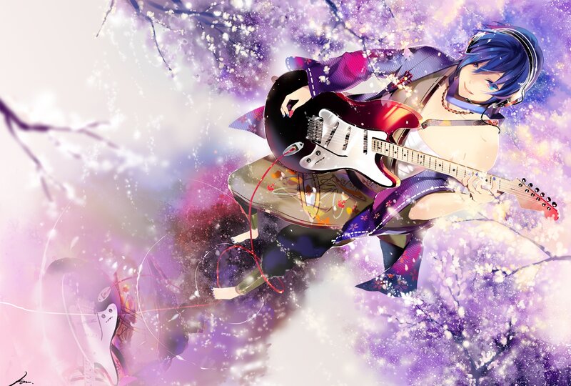 Blue-haired Character Playing Guitar — Purple