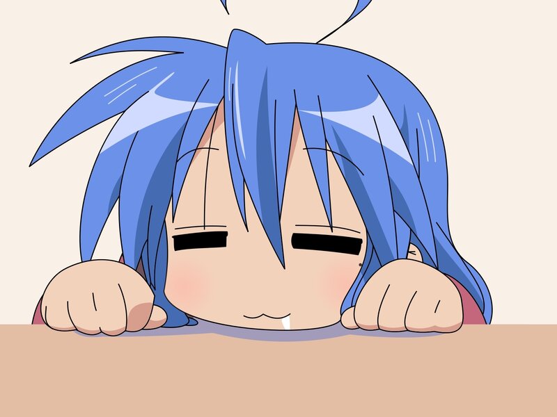 blue-haired character resting