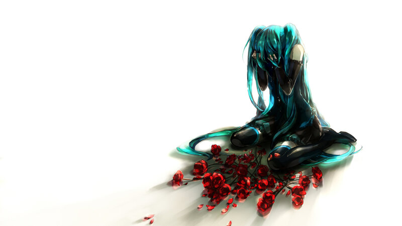 Blue-haired Character Sitting — Cyan, Melancholic