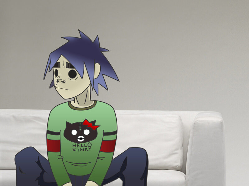 Blue-haired Character Sitting — Green, Neutral