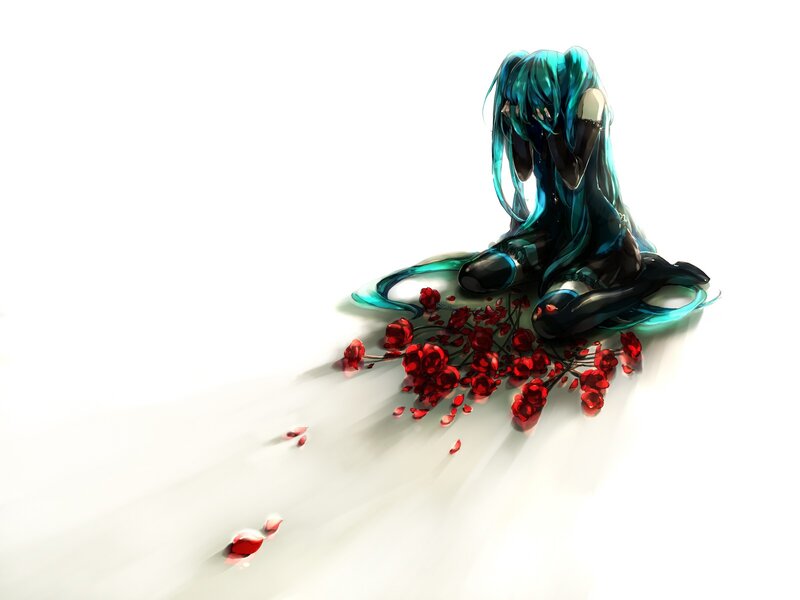 Blue-haired Character Sitting — White