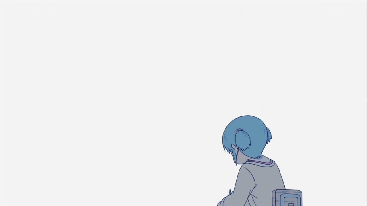 blue-haired character sitting