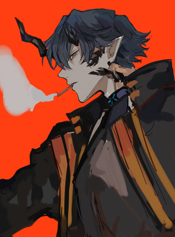 Blue-haired Character Smoking — Orange