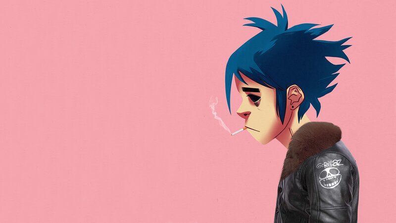 Blue-haired Character Smoking — Pink