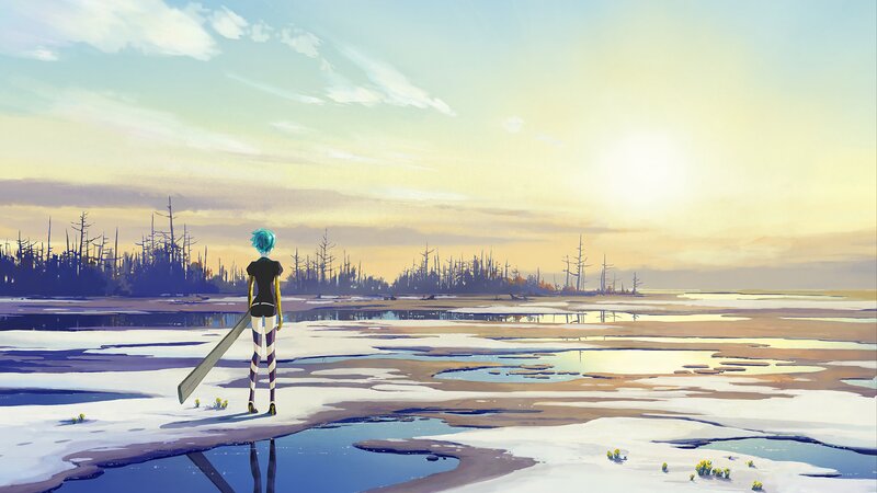 Blue-haired Character Standing — Blue, Serene