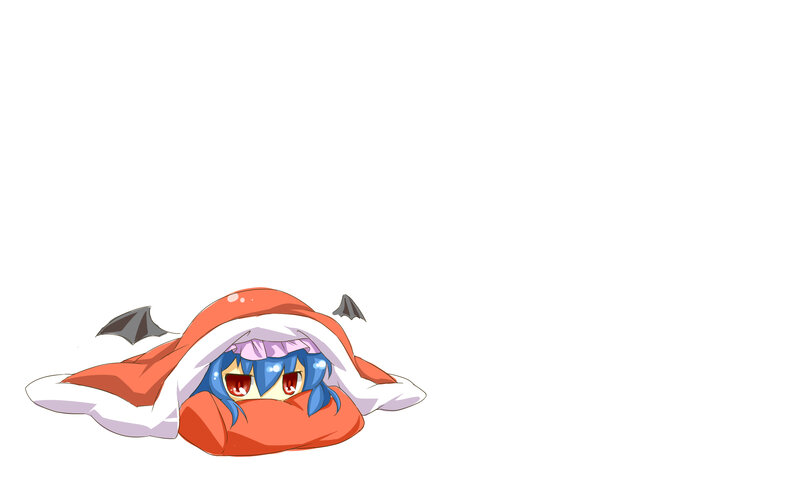 blue-haired character under blanket