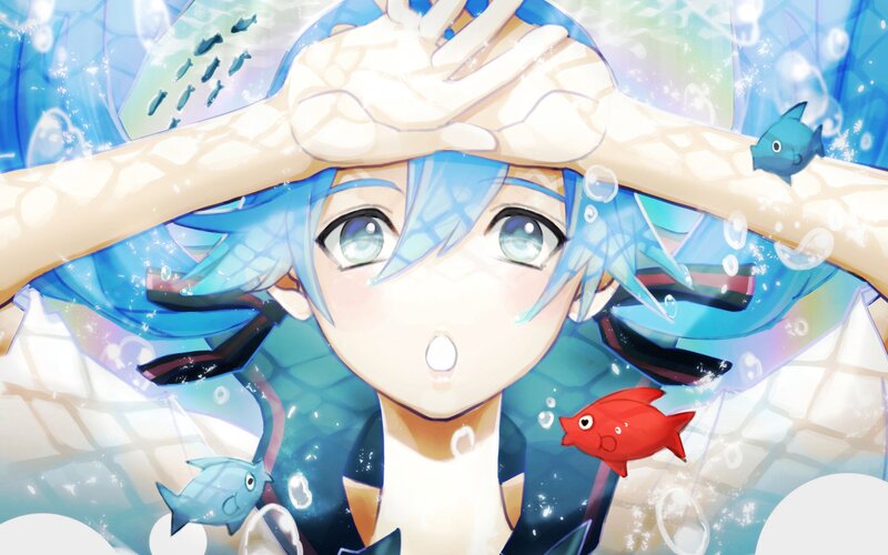 Blue-haired Character Underwater — Blue, Playful
