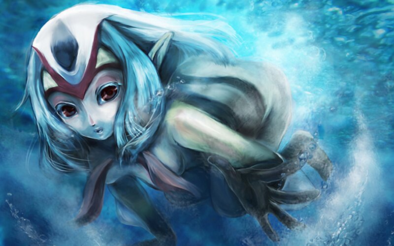 Blue-haired Character Underwater — Blue, Serene, Digital Art, Bubbles, White