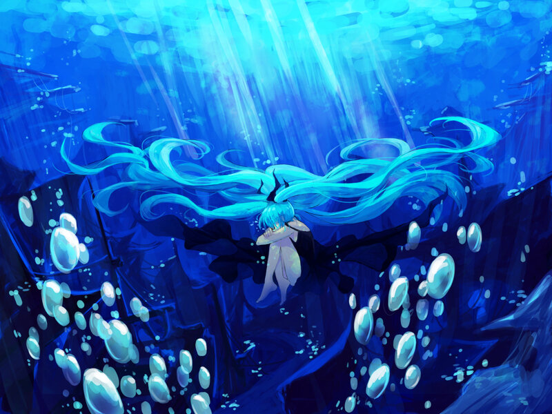 Blue-haired Character Underwater — Blue, Serene