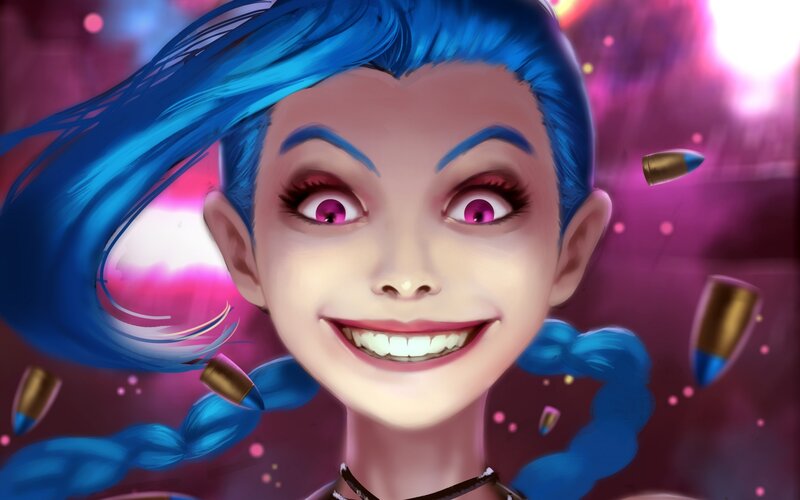 Blue-haired Character with Bullets
