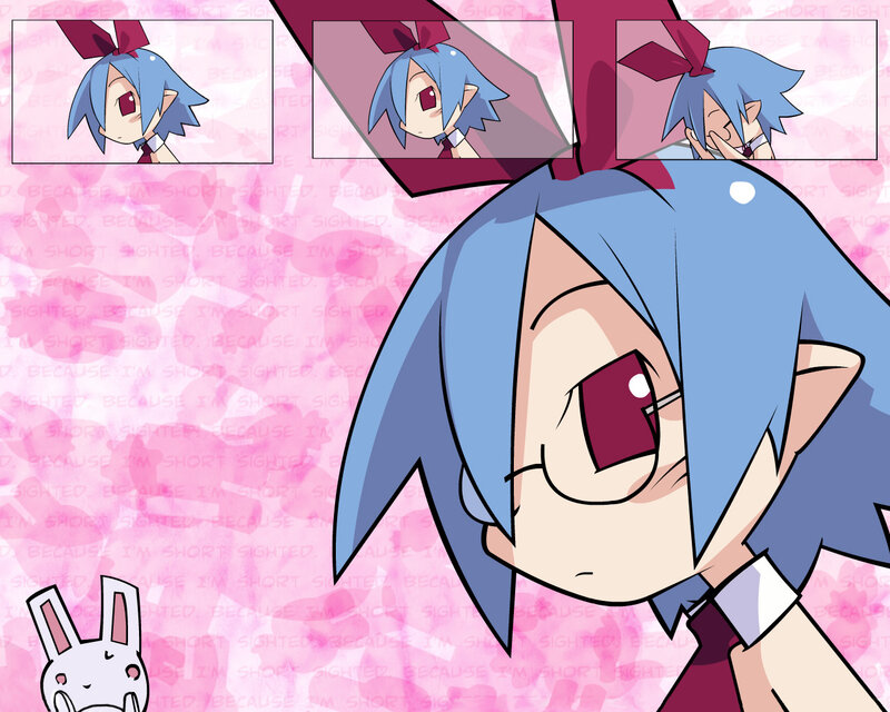 blue-haired character with bunny