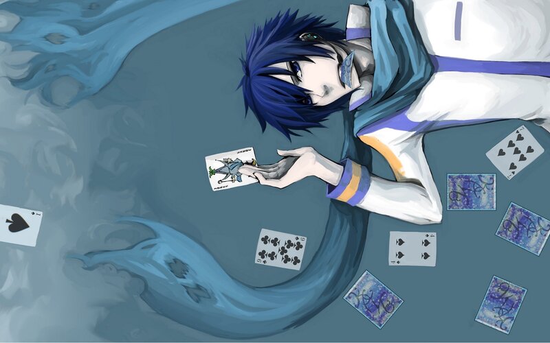 Blue-haired Character with Cards