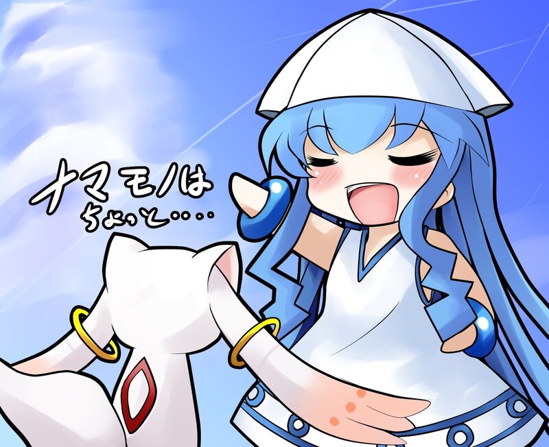 Blue-haired character with cat