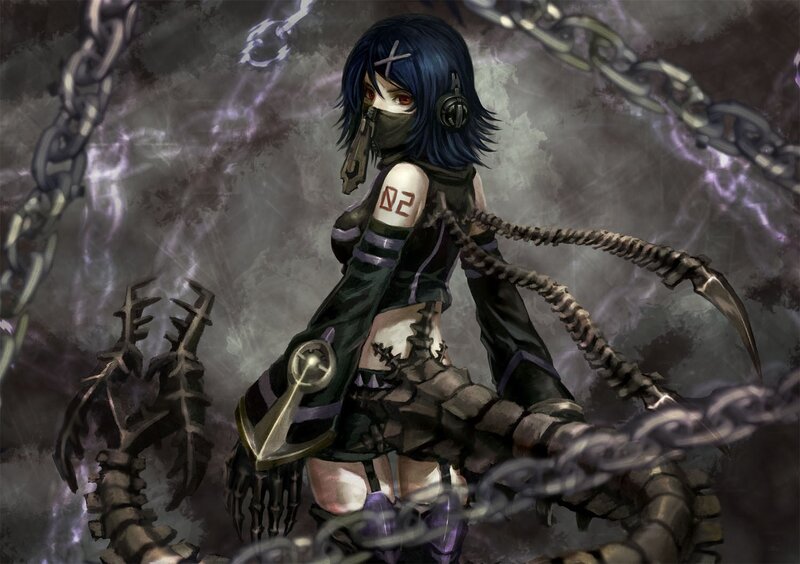 Blue-haired Character with Chains — Black