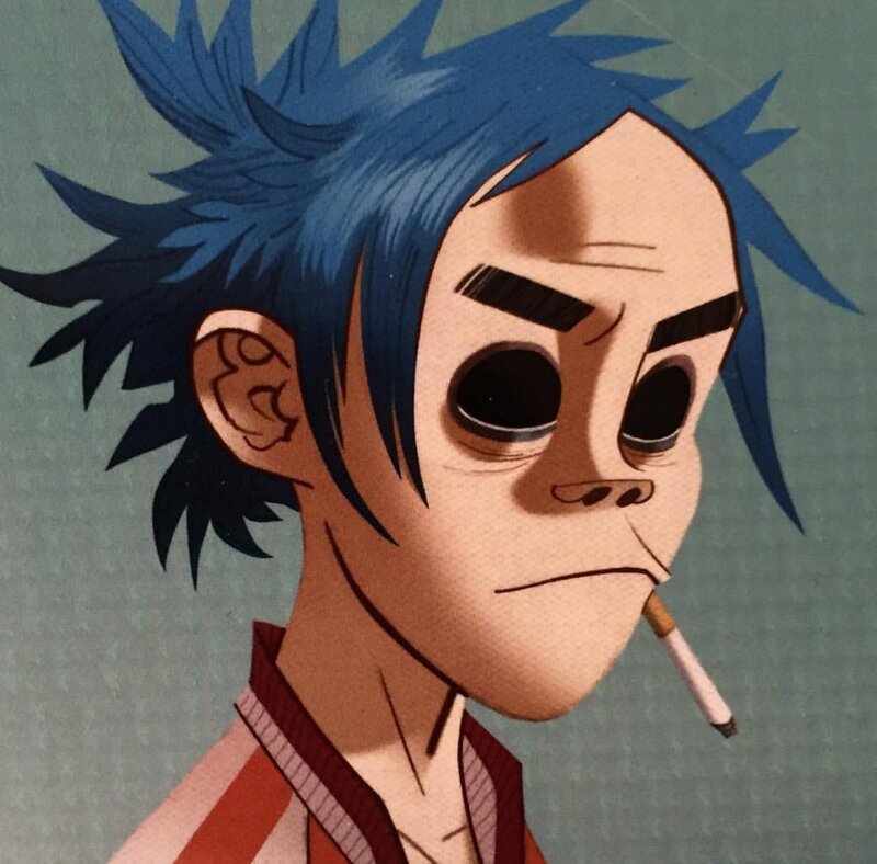 Blue-haired Character with Cigarette