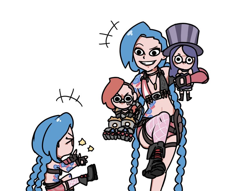 Blue-haired Character with Dolls