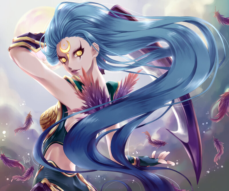 Blue-haired Character with Feathers
