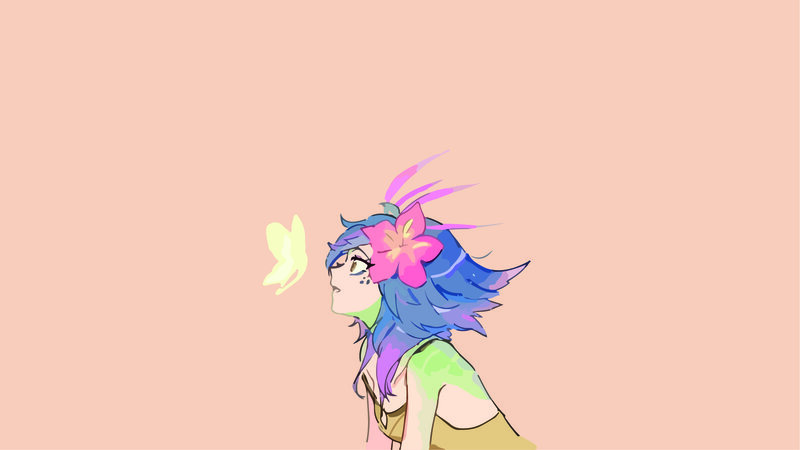 Blue-haired Character with Flower