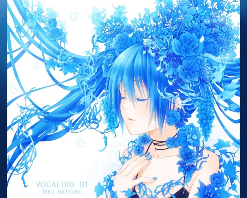 Blue-haired Character with Flowers — Blue