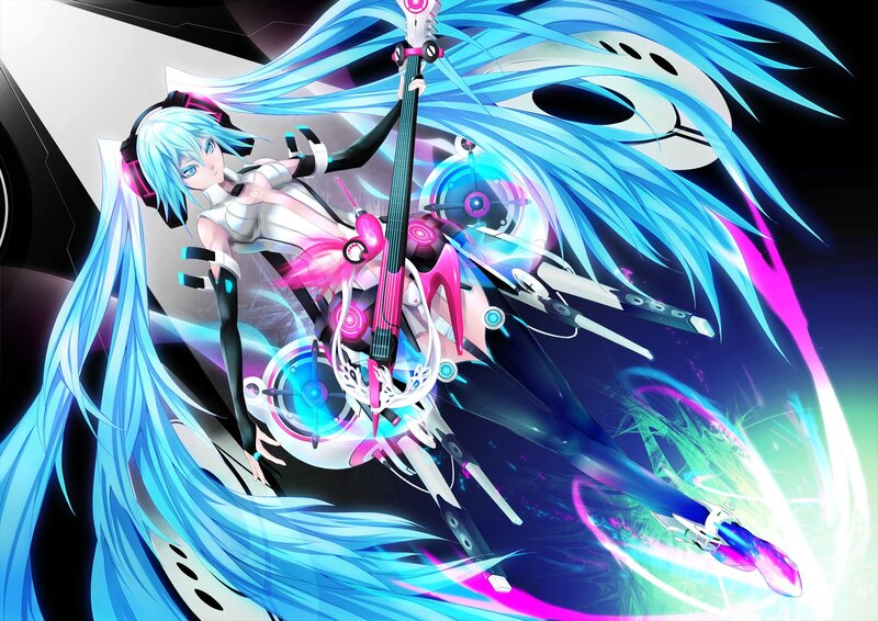 Blue-haired Character with Guitar — Blue, Dynamic, Digital Art