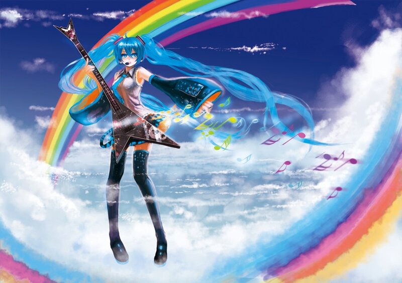 Blue-haired Character with Guitar — Blue, Dynamic