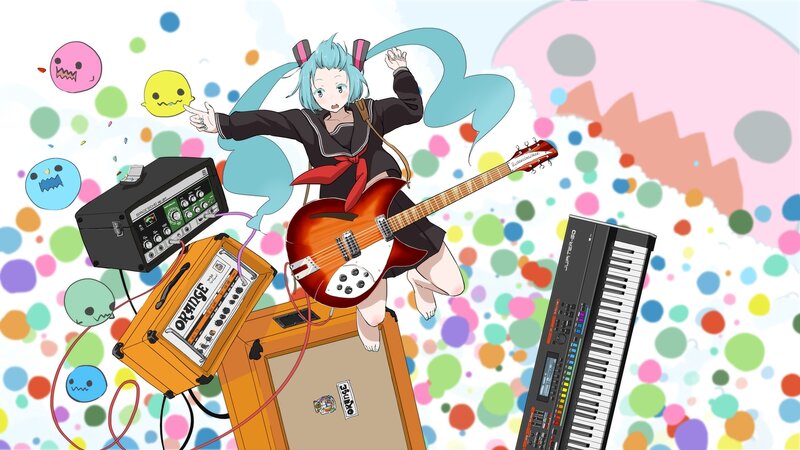 Blue-haired Character with Guitar — Blue, Playful, Energetic