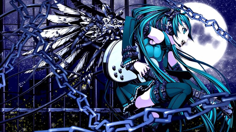 Blue-haired Character with Guitar — Blue
