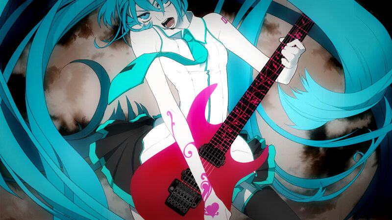 Blue-haired Character with Guitar — Cyan