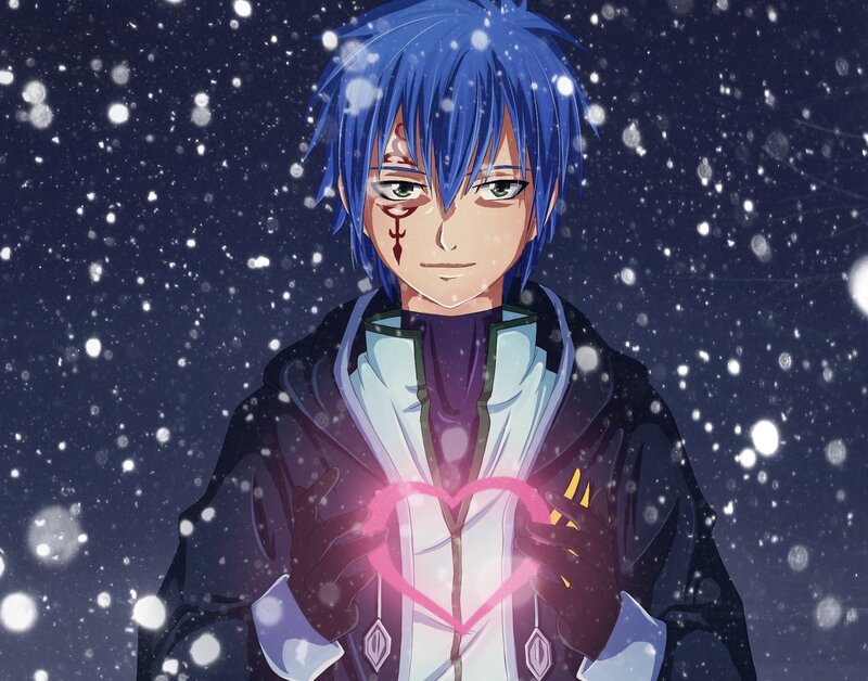 Blue-haired character with heart
