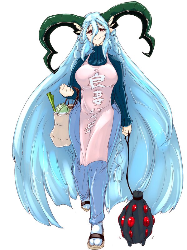 Blue-haired Character with Horns — Blue, Calm