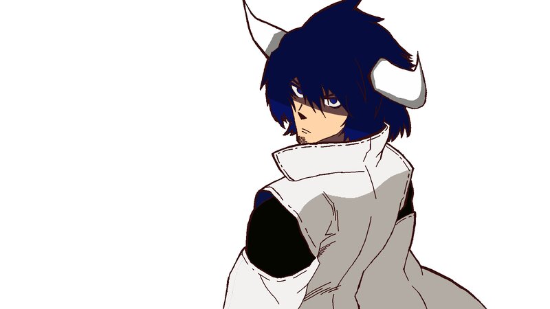 Blue-haired Character with Horns — Blue