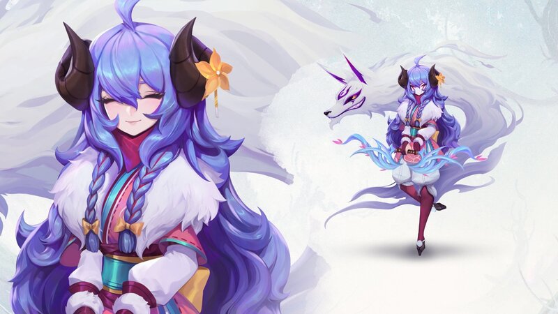 Blue-haired Character with Horns — Purple