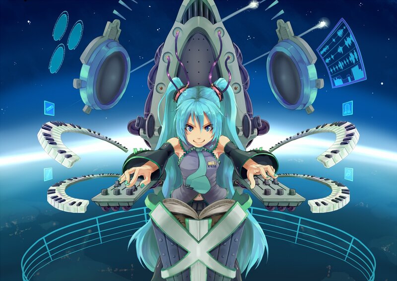 Blue-haired Character with Piano Keys