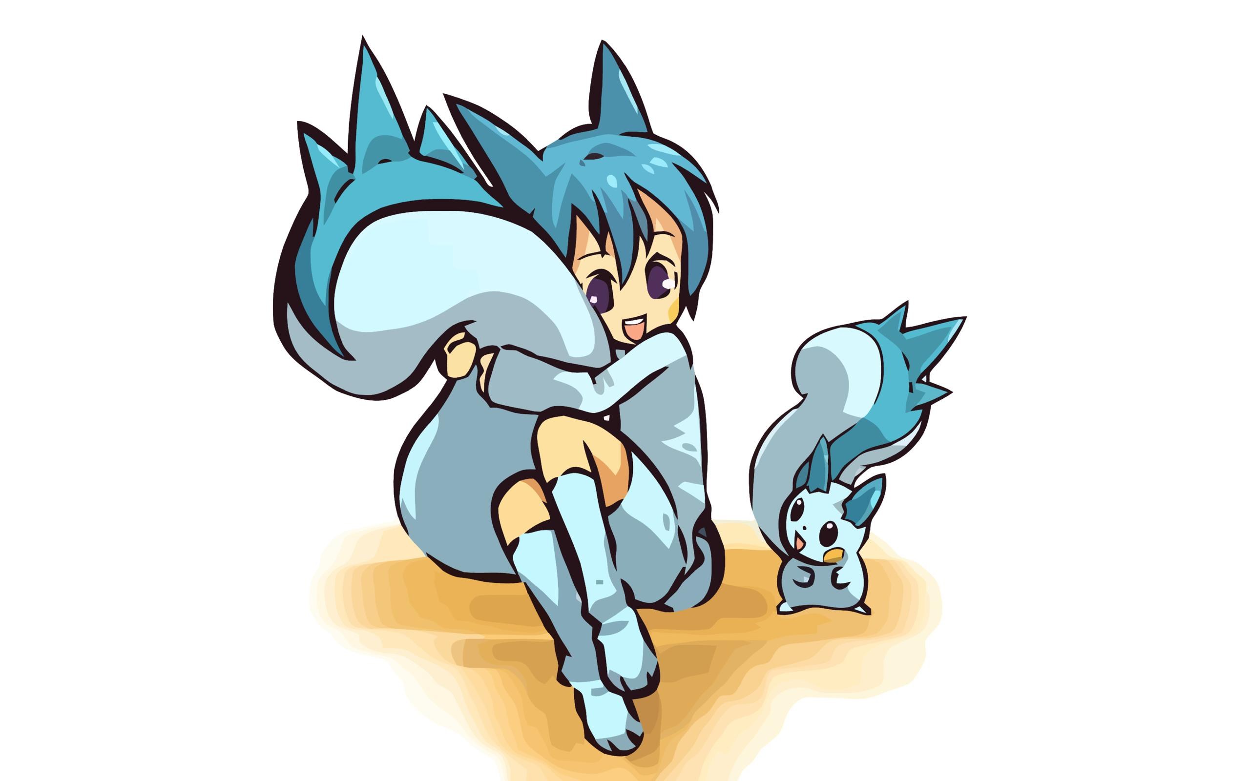 Blue-haired character with Pokémon