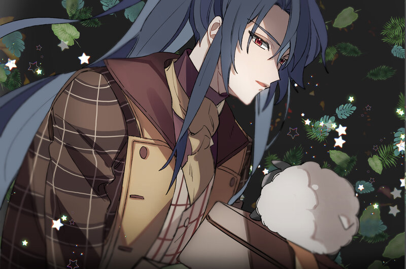 Blue-haired Character with Sheep