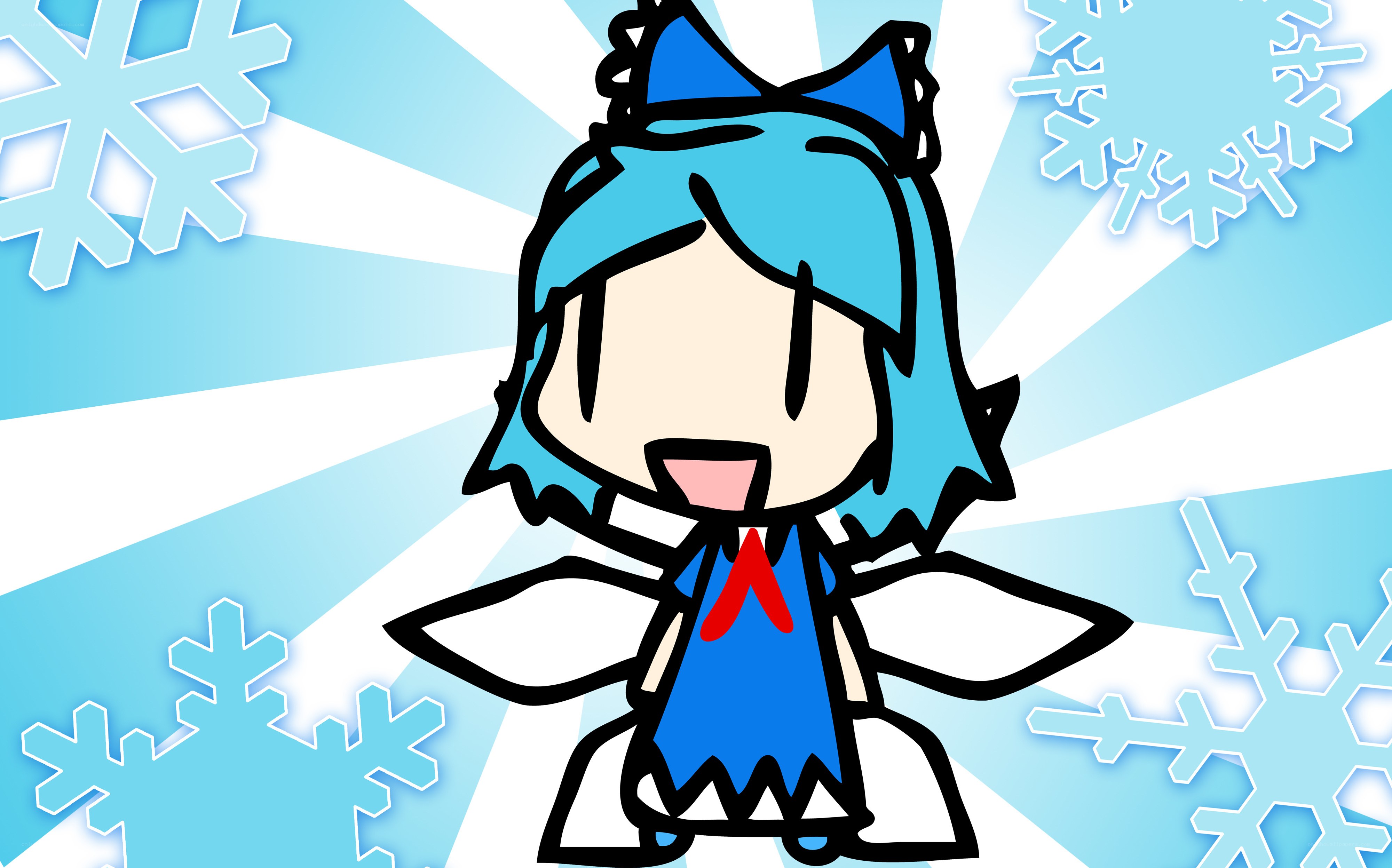 blue-haired character with snowflakes