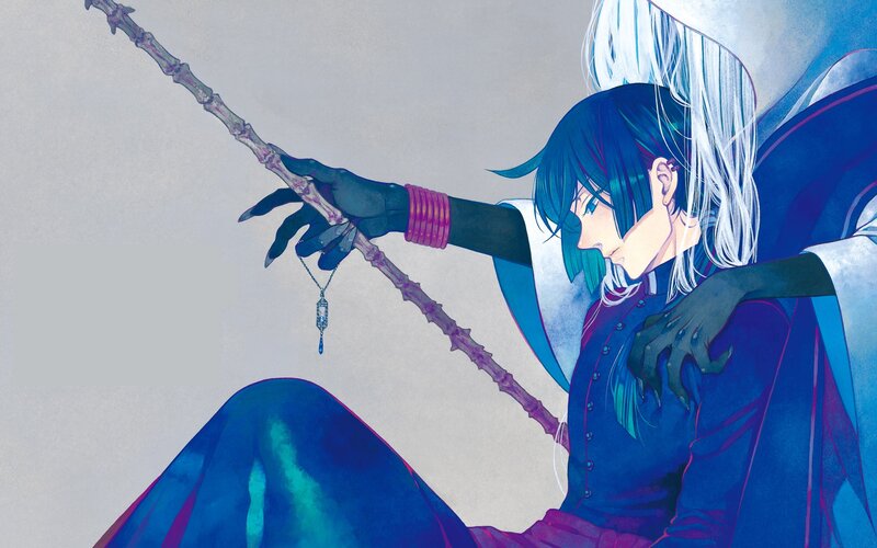 Blue-haired Character with Staff — Blue