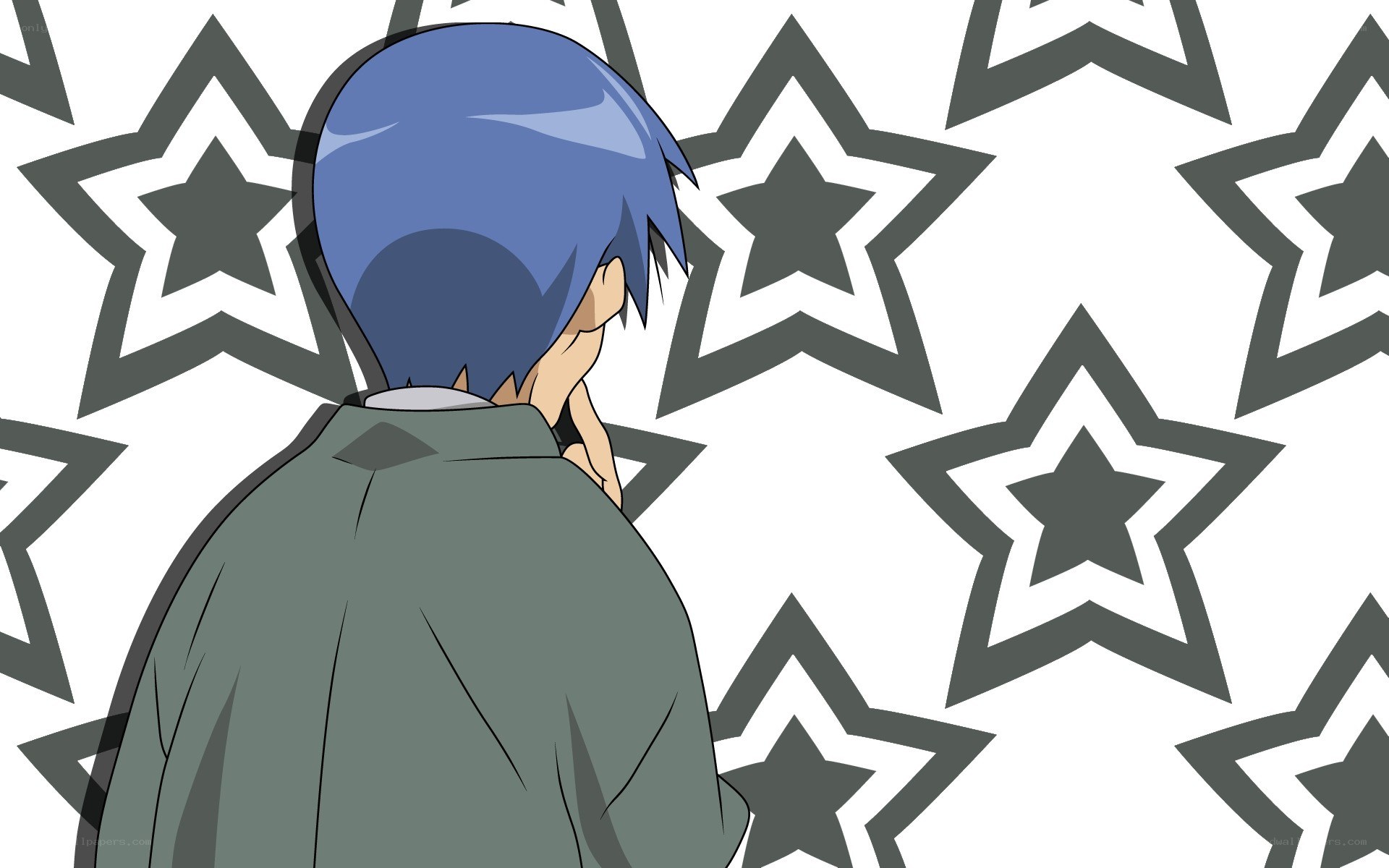 blue-haired character with stars