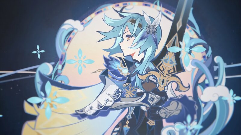 Blue-haired Character with Sword — Blue, Dramatic, Night