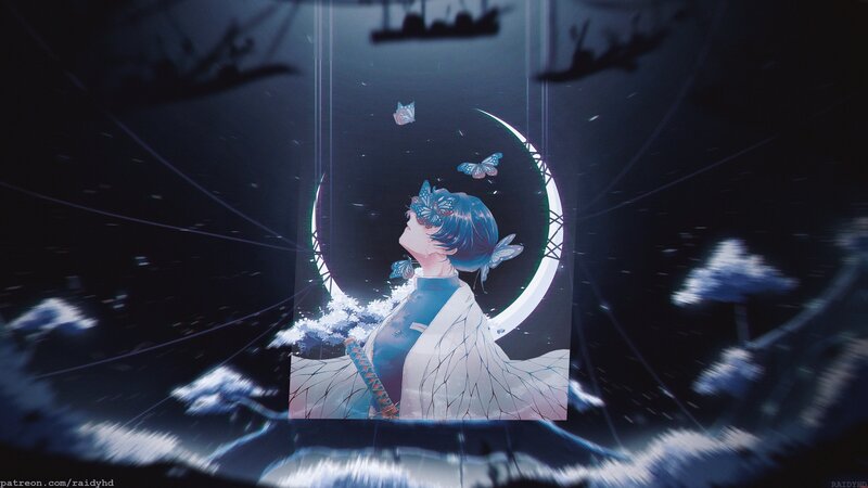 Blue-haired Character with Sword — Blue, Serene