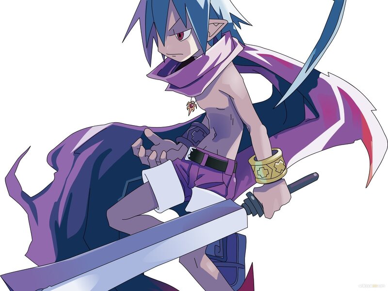 Blue-haired Character with Sword — Purple