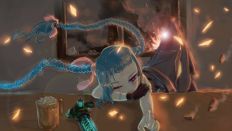 Blue-haired Character with Tentacles