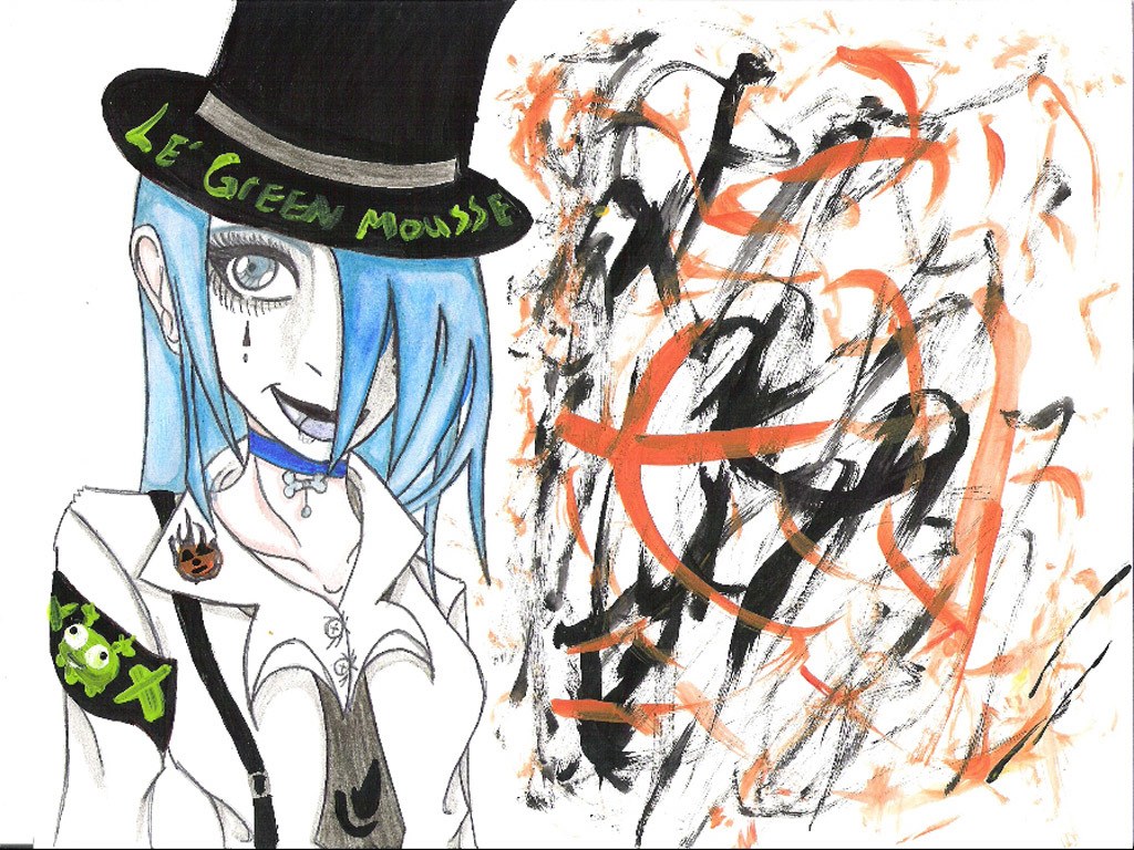 Blue-haired character with top hat